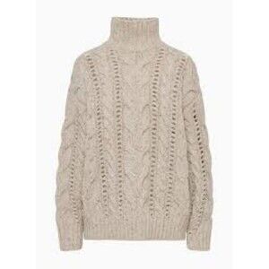 Wilfred Free Aritzia Stretch Wool Cable Knit Turtleneck Sweater Sz S Oat Beige